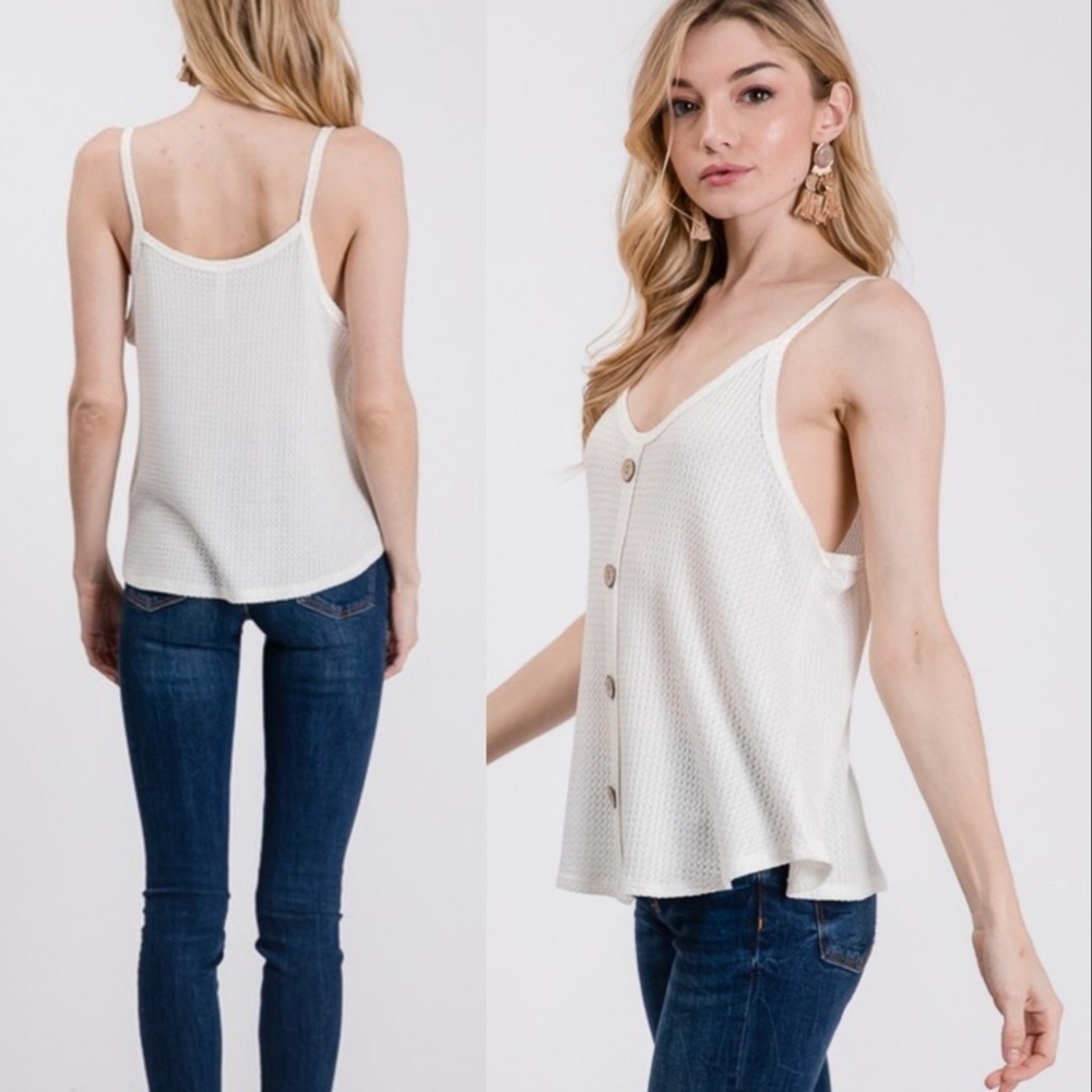 Off White Button Waffle Cami.